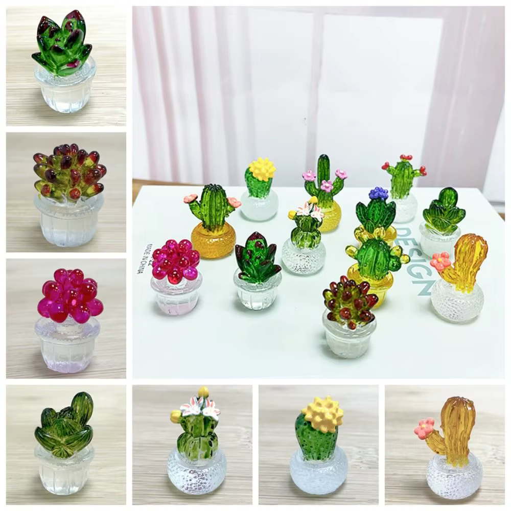 Décoration Cactus Cartoon en Résine Transparente