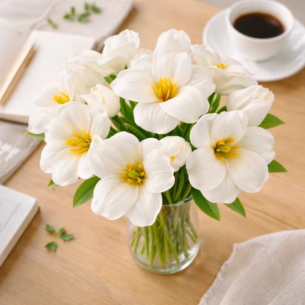 Bouquet de 8 fleurs artificielles en forme de tulipe marron
