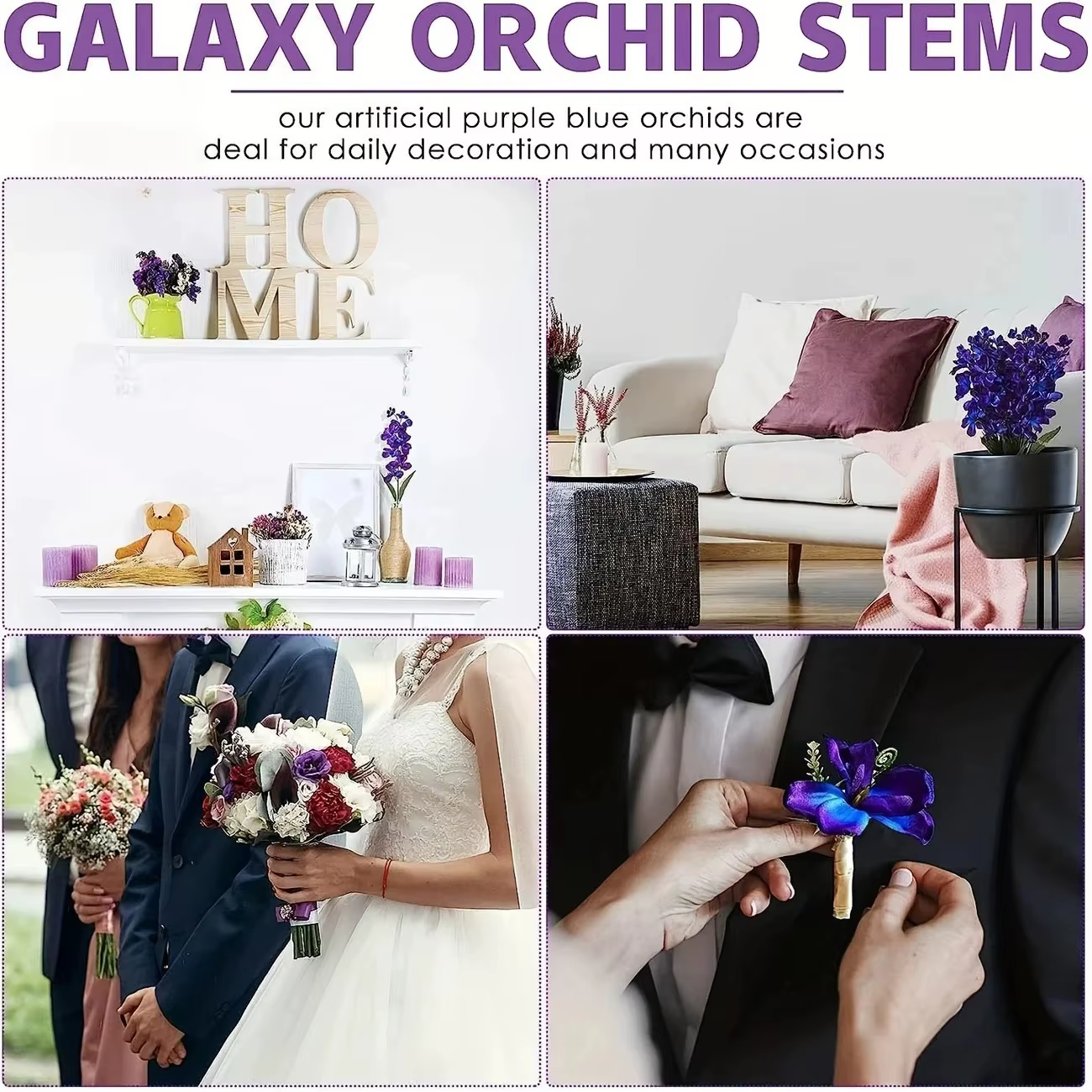 Orchidée artificielle violette et bleue