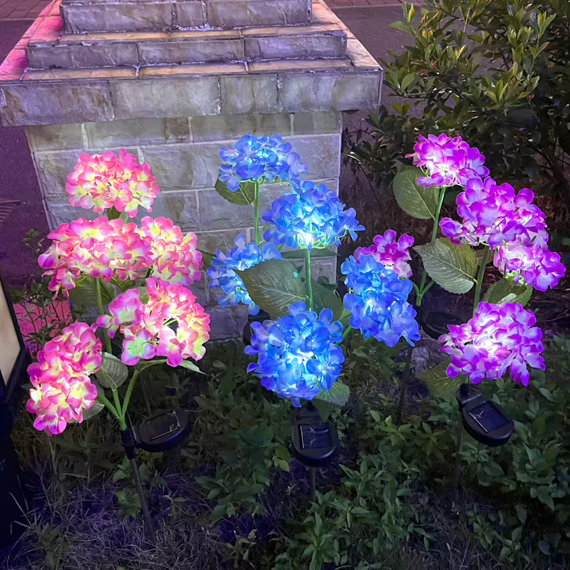 Hortensia fleurs pelouse lumière piquets de jardin lumières au sol décor extérieur lampe voie étanche étang Floral