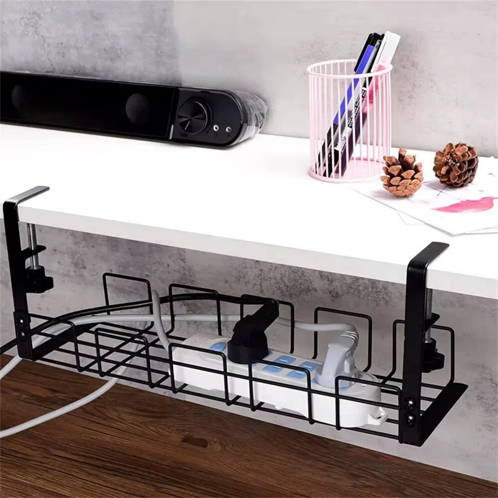 Rangement sous la table T1, gestion des câbles métalliques, fil de bureau à domicile, pas de poinçonnage, accessoires de rangement de cuisine