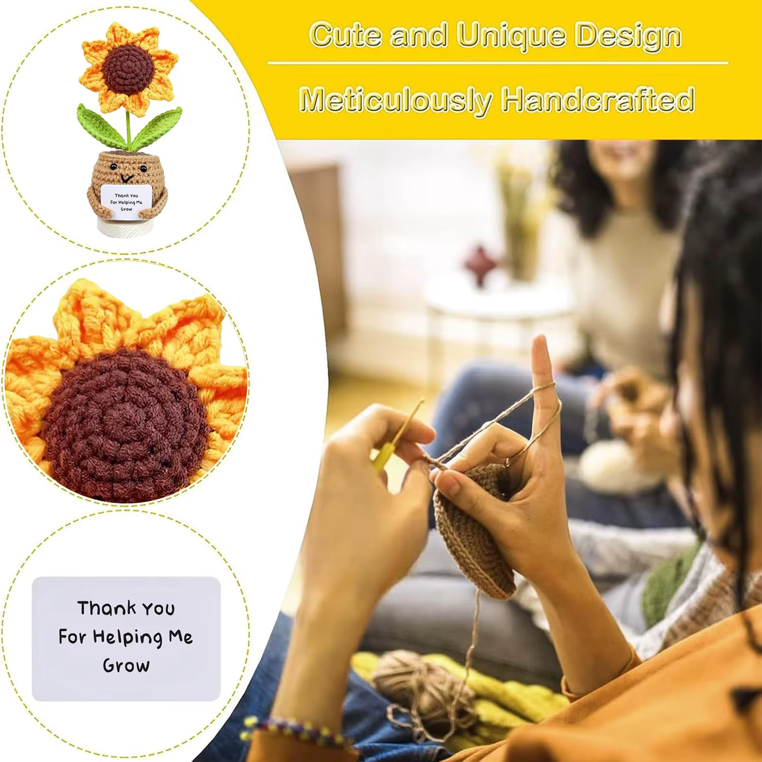 1 pièce de plante de tournesol au crochet en pot