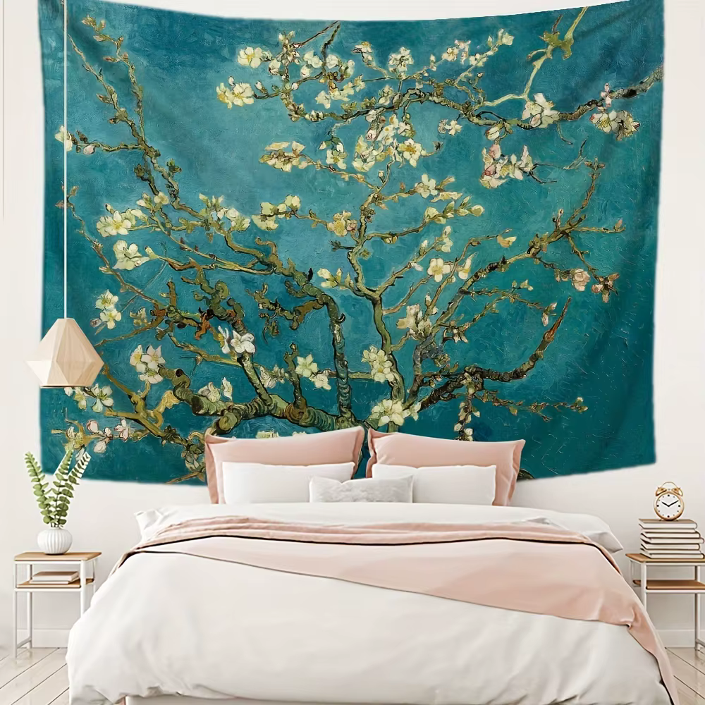 VIKAMA Van Gogh fleur d'abricot Art tapisserie fleurs blanches Vintage peinture à l'huile Style salon caractéristique décoration murale