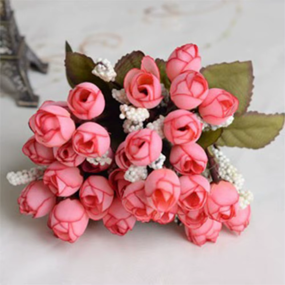 15 têtes/Bouquet petits bourgeons Roses Bract Simulation fleurs soie Rose