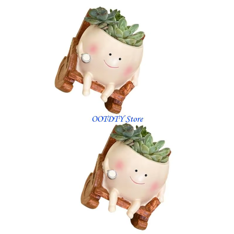 367A Mini Pot plantes charnues en résine dessin animé fait à main