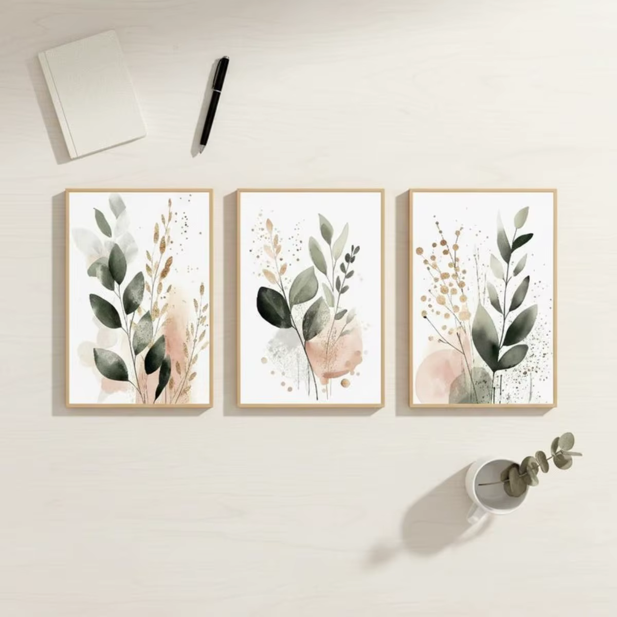 Lot de 3 affiches sur toile abstraites à thème végétal