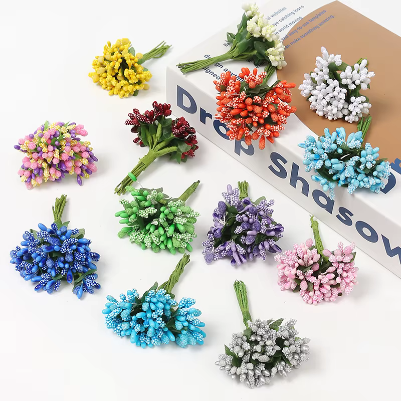 12 ~ 144 pièces/lot fleur artificielle petites baies étamine fil tige/feuilles de matériel bricolage couronne mariage Scrapbooking boîte décoration