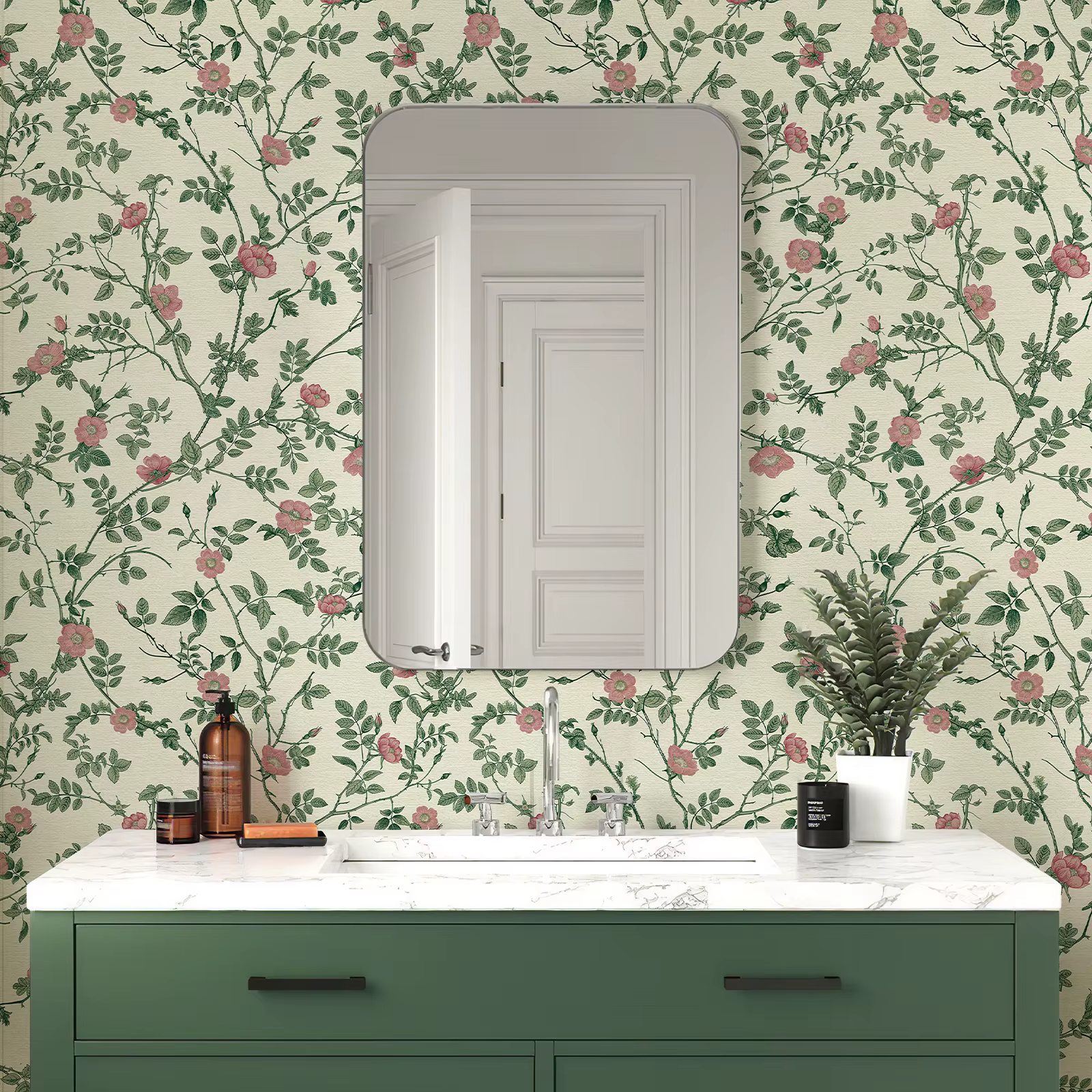 Papier peint à fleurs vertes