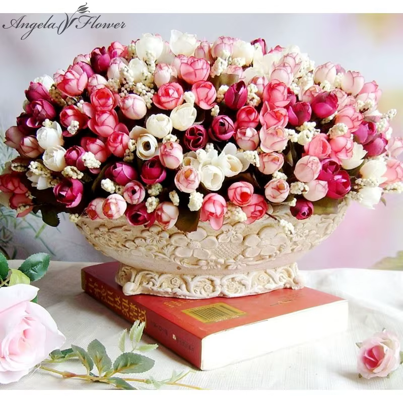 Automne 15 têtes/Bouquet petit bourgeon Roses Bract soie fleur artificielle bricolage mariage maison décor de noël cadeaux floraux accessoires Photo