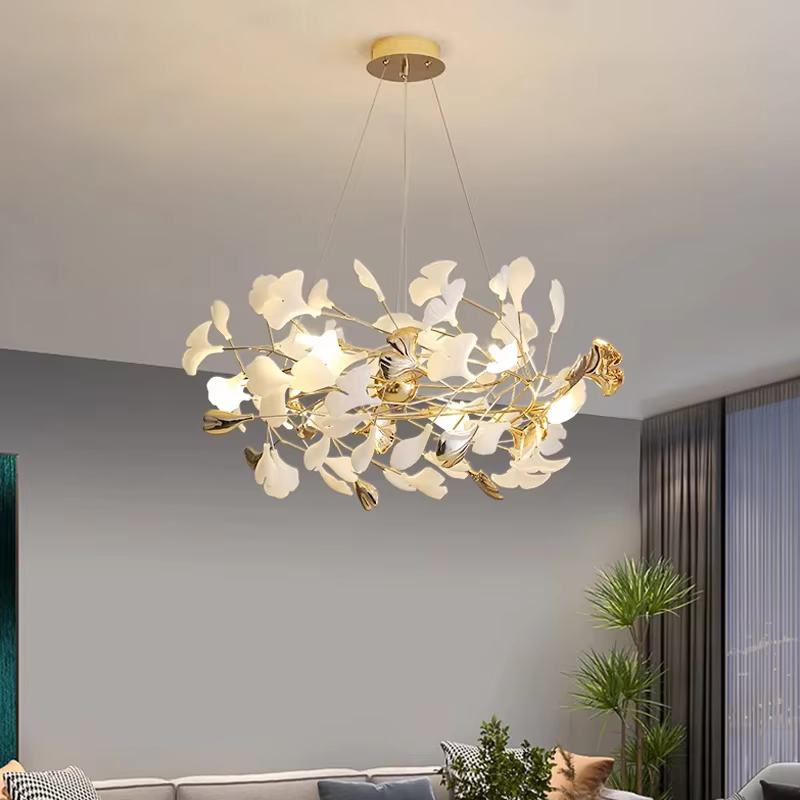 Lustre en céramique de luxe nordique Ginkgo scalp