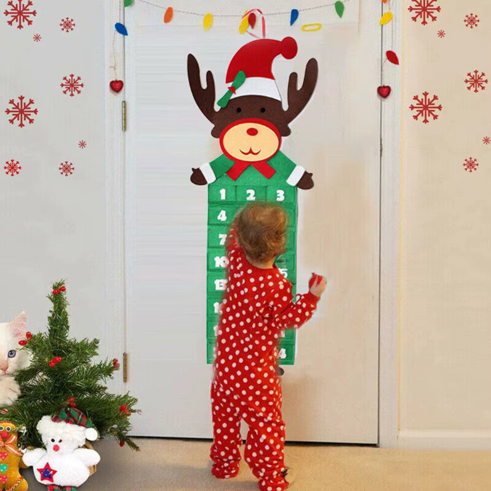 Calendrier de l'Avent de Noël réutilisable avec poches pour 24 jours, décoration murale de Noël
