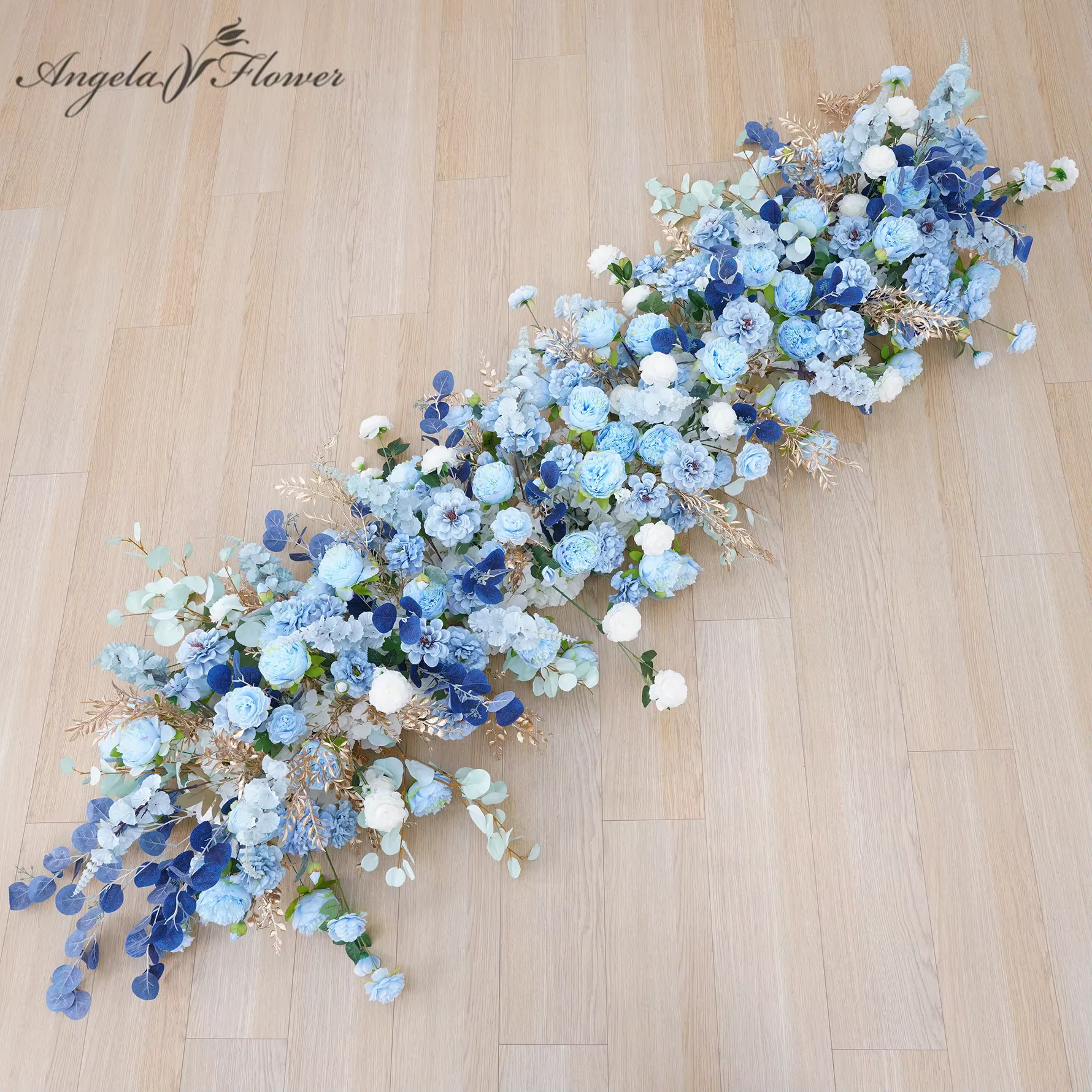 Haze bleu pivoine Eucalyptus feuille d'or centres de Table fleur boule décor réception de mariage Arrangement Floral événement accessoires A8933