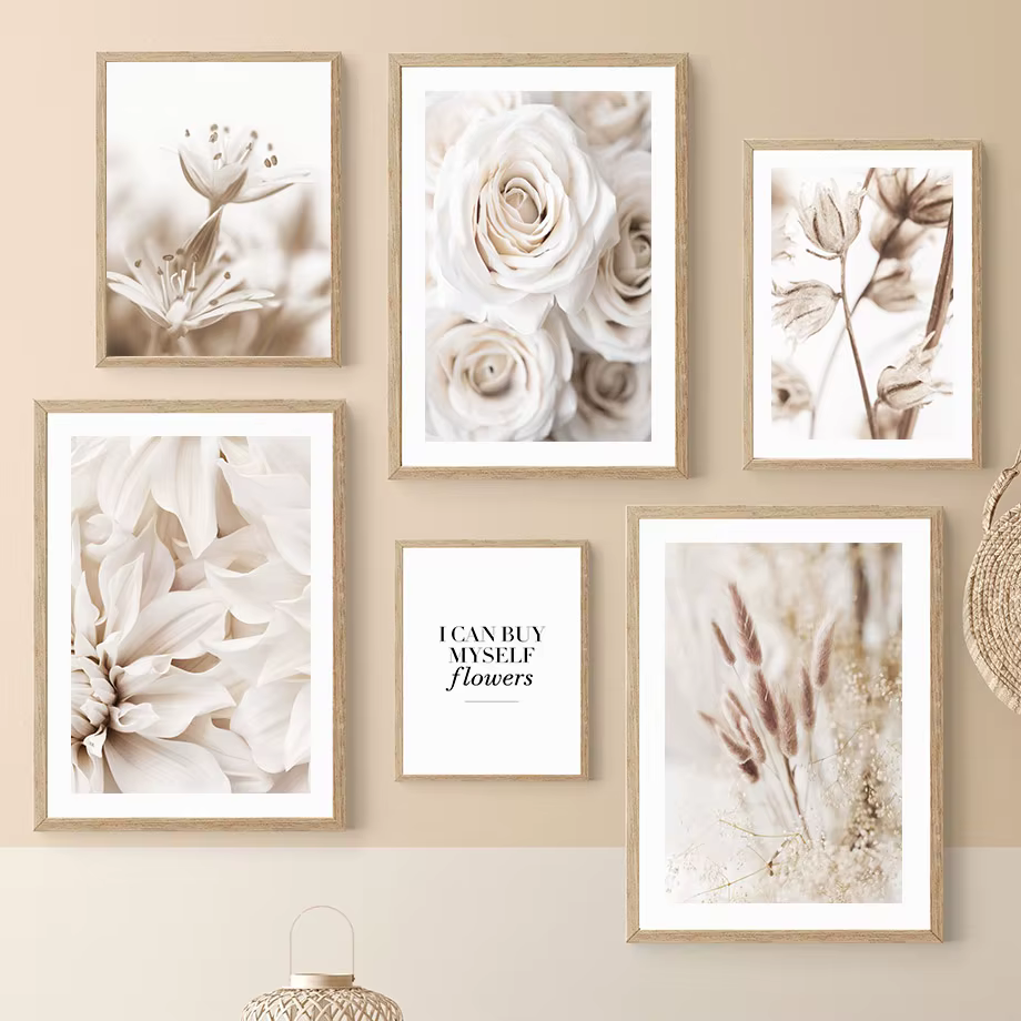 Impression sur toile d'art mural minimaliste avec des fleurs blanches de pissenlit