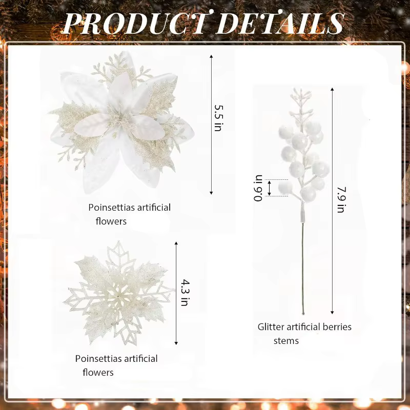 Tiges de fleurs artificielles blanches à paillettes