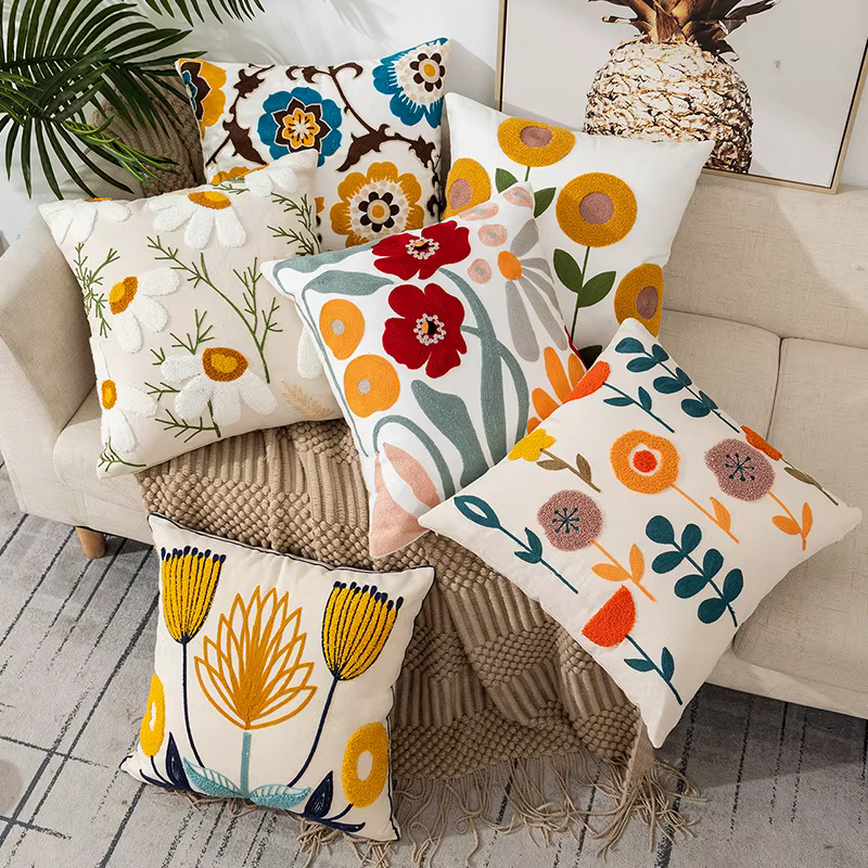Décor à la maison housse de coussin florale fleur brodée lin Simple canapé tête de lit taie d'oreiller bureau