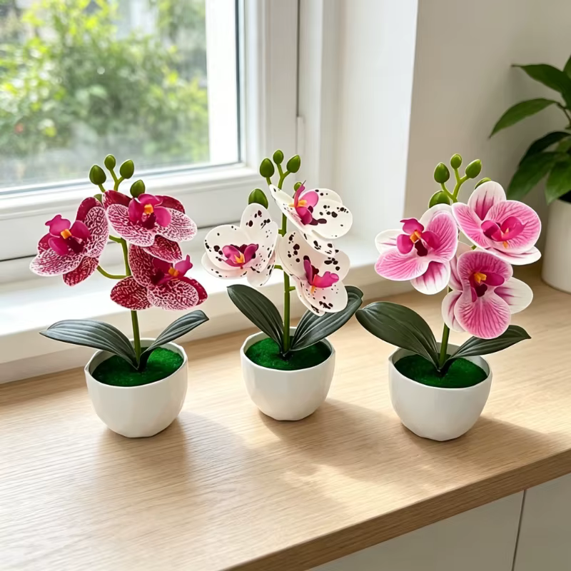 3 orchidées Phalaenopsis artificielles avec pot