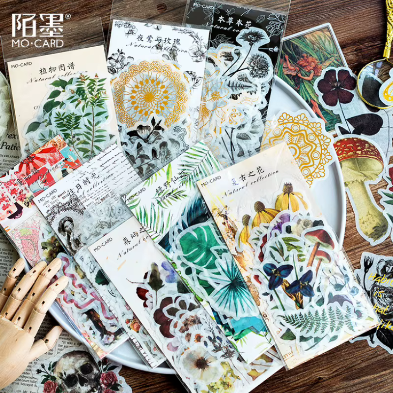 1 paquet/60 autocollants Washi vintage sur le thème de la nature et des plantes