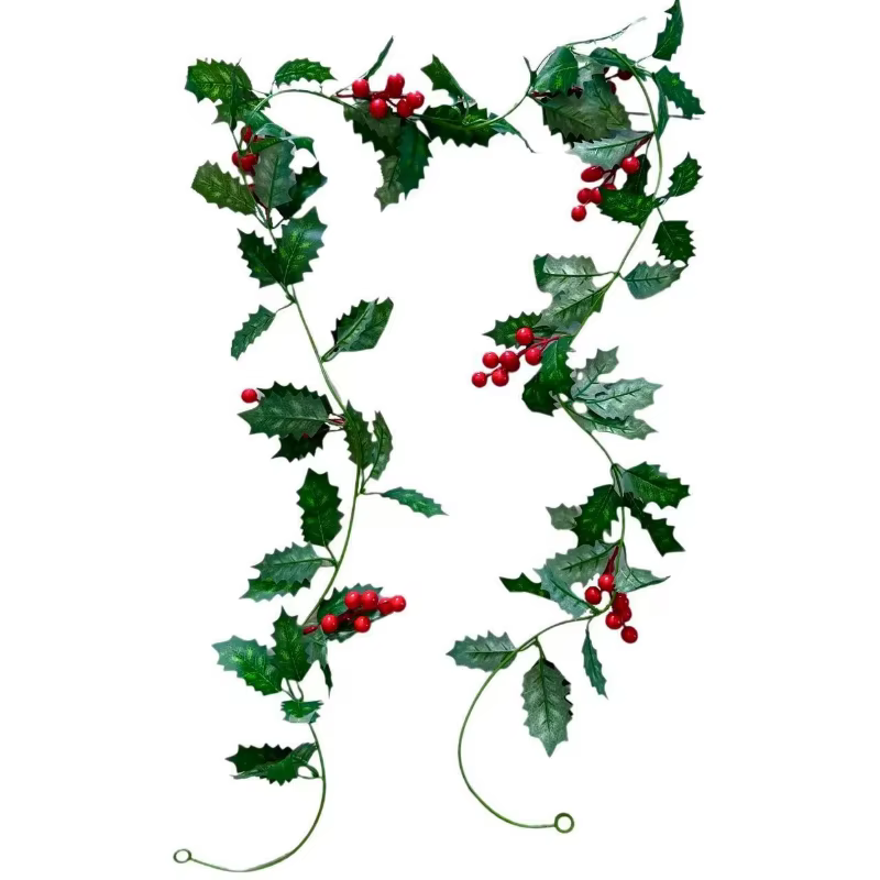 2 pièces 200cm Simulation noël cassis rouge plantes feuilles vignes chambre décoration en plastique artificiel vert plante feuille vigne
