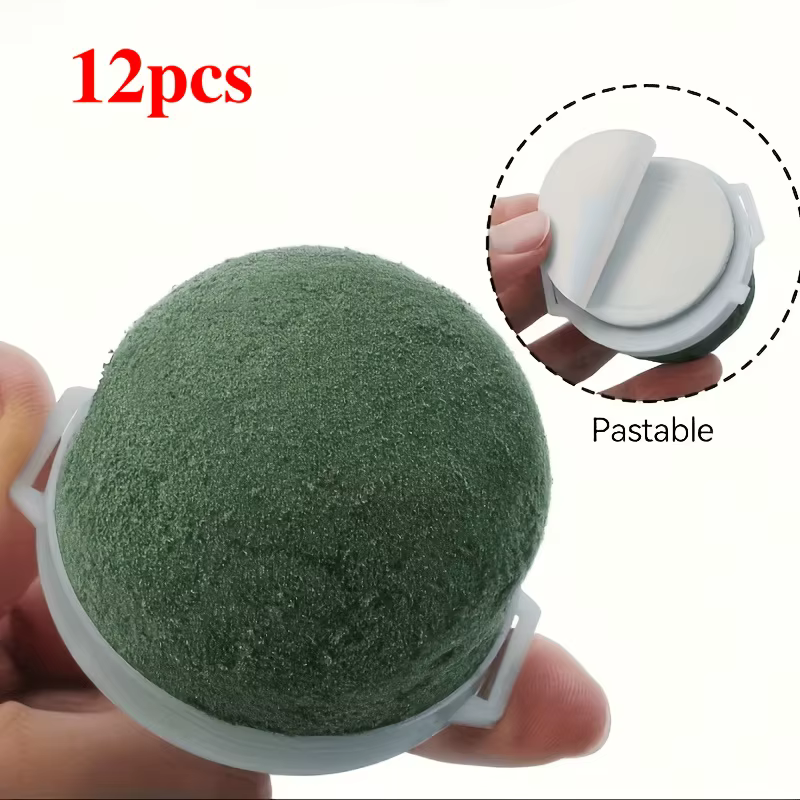 12 boules de mousse florale verte avec base