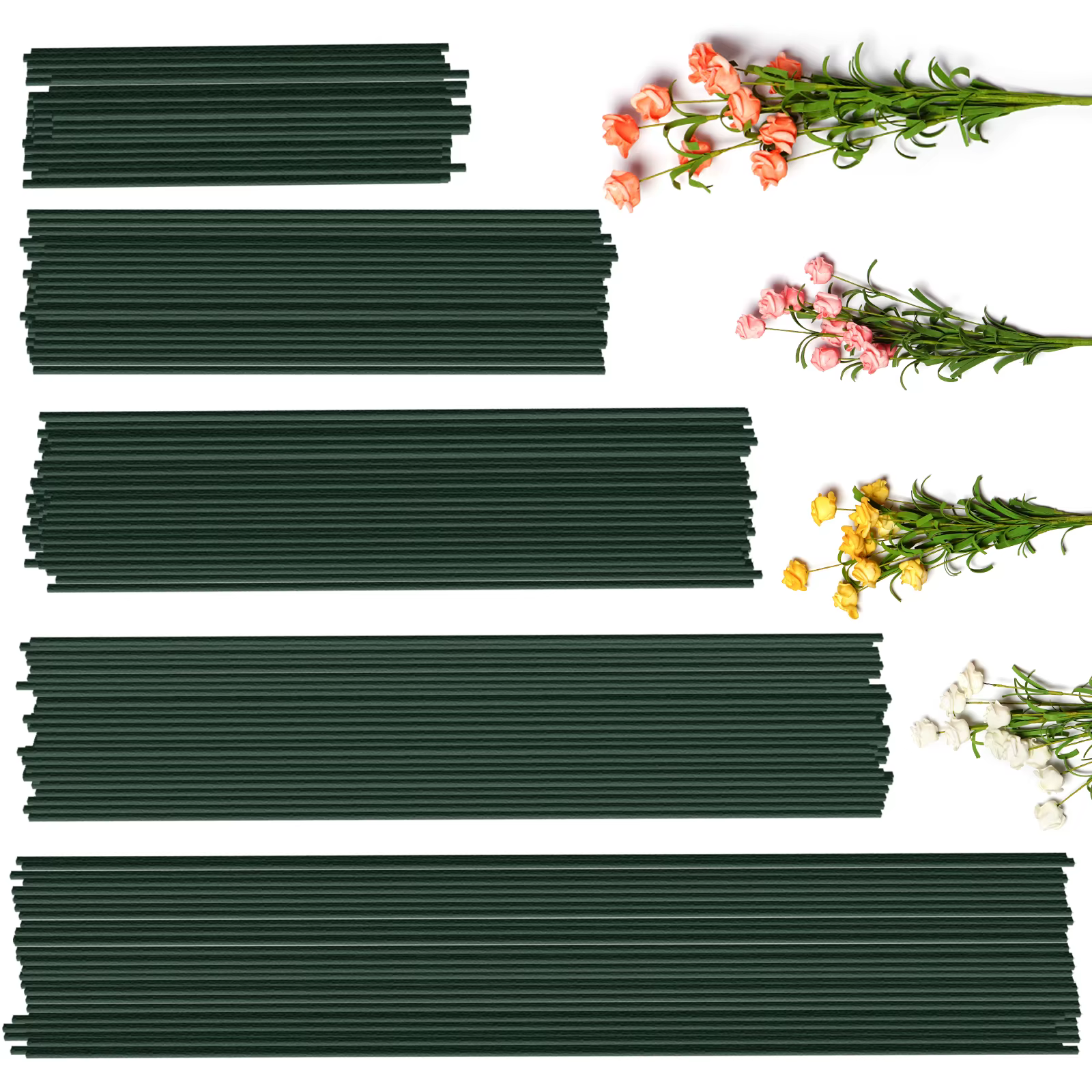 Tiges de fleurs vertes artificielles, 15/20/25/30/40cm, matériel floral à faire soi-même, accessoires à tiges en fil faits à la main pour décoration de mariage et de maison, 50 pièces