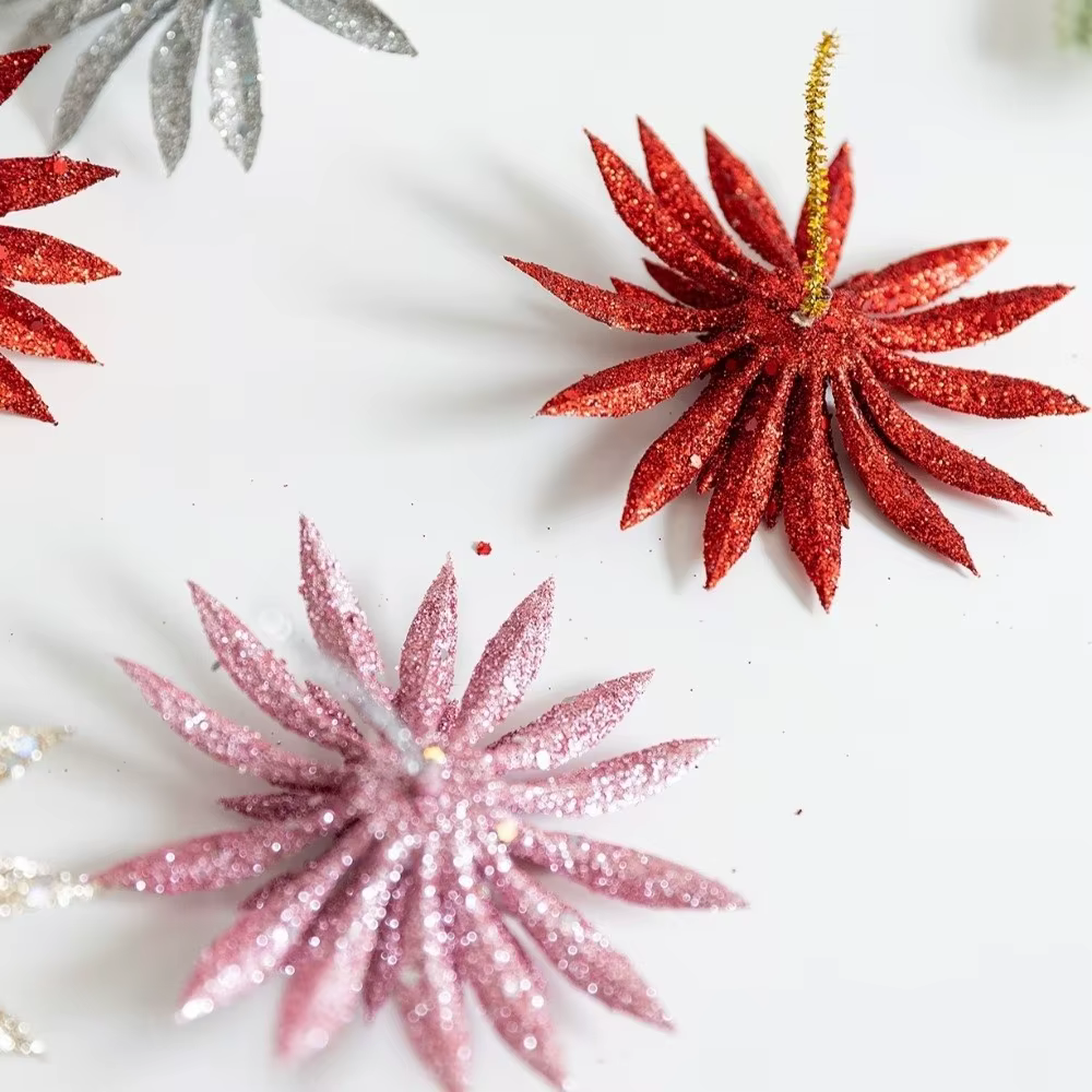 Fleur de noël artificielle à paillettes