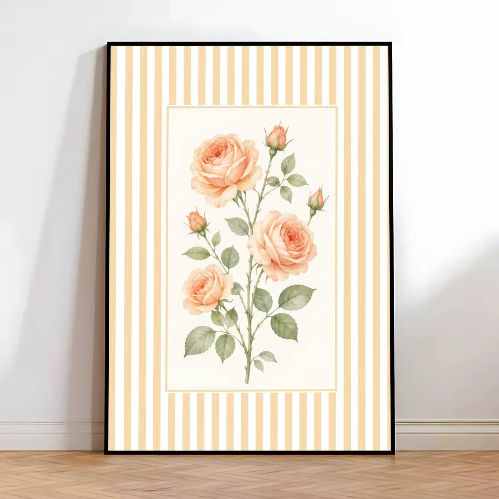 Tableau d'art mural moderne en toile avec motifs floraux rayés et calligraphie pour la décoration intérieure de la maison et de la chambre
