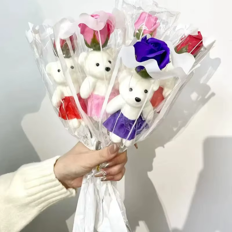 Ensemble de bouquets de savon de fleurs d'ours de roses artificielles