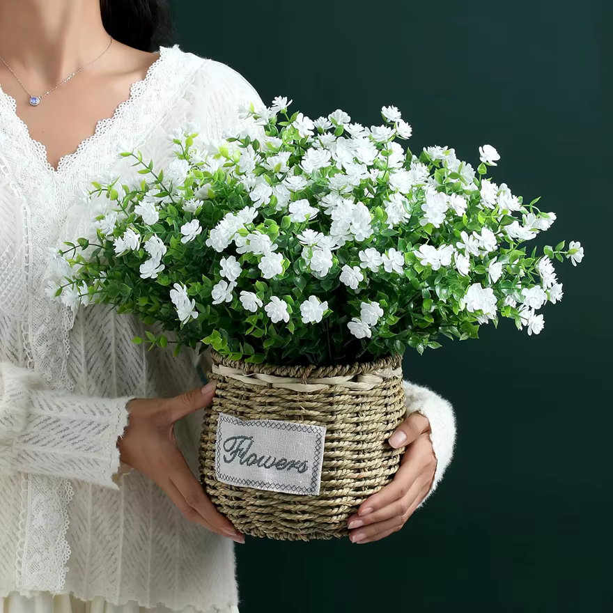 Fleurs en plastique artificielles faux eucalyptus plante mariage arc couronne maison pot