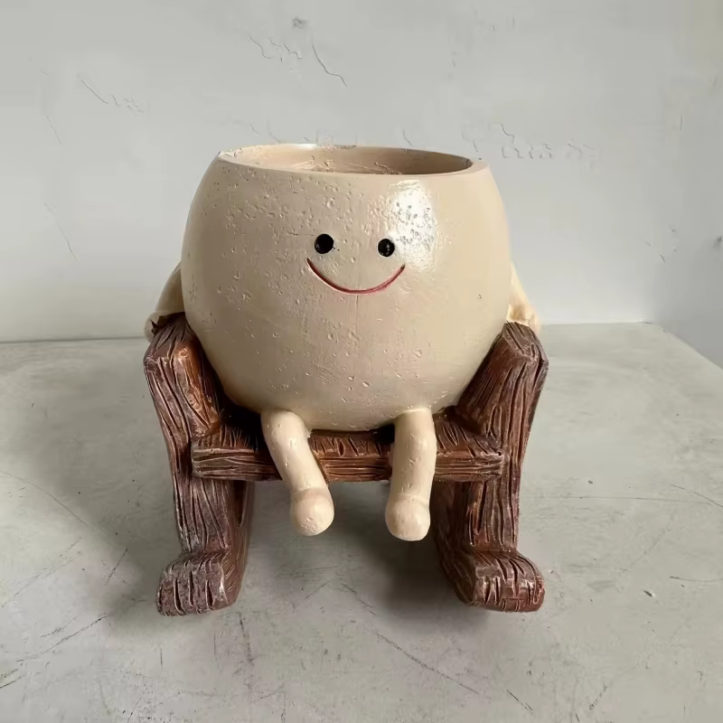 Pot de fleur avec visage souriant, cadeau créatif, ornement en résine