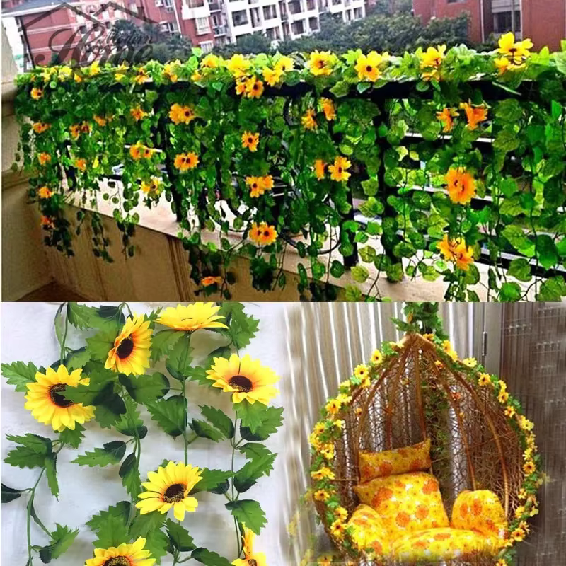 Guirlande de fleurs artificielles suspendues de vigne de tournesol jaune de 2.5M