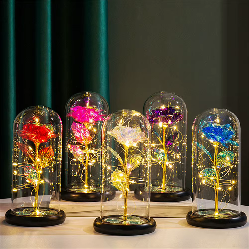 LED Galaxy Rose Eternal 24k Gold Foil Flower with String Lights and Box