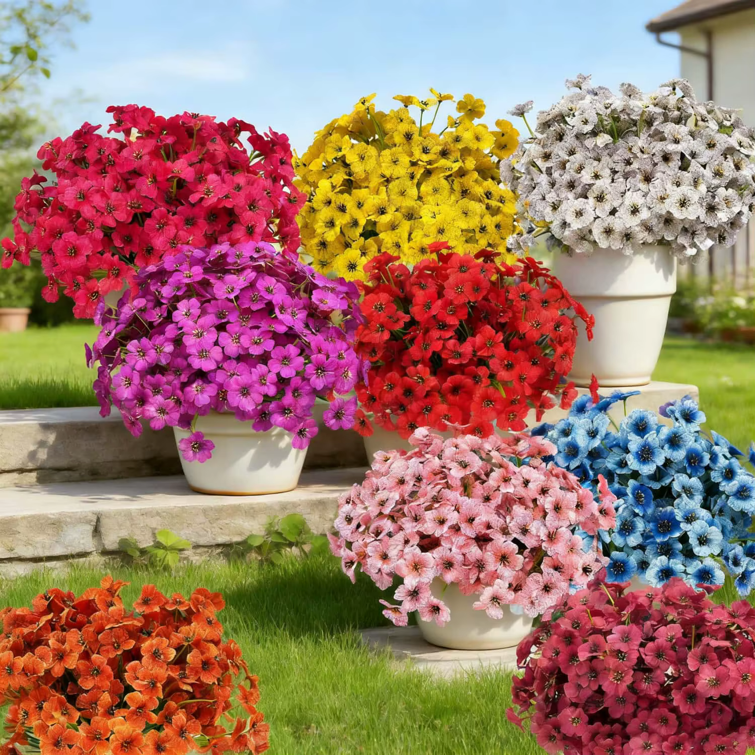 9/10 pièces fleurs en soie-fleurs artificielles colorées résistant aux UV fausses