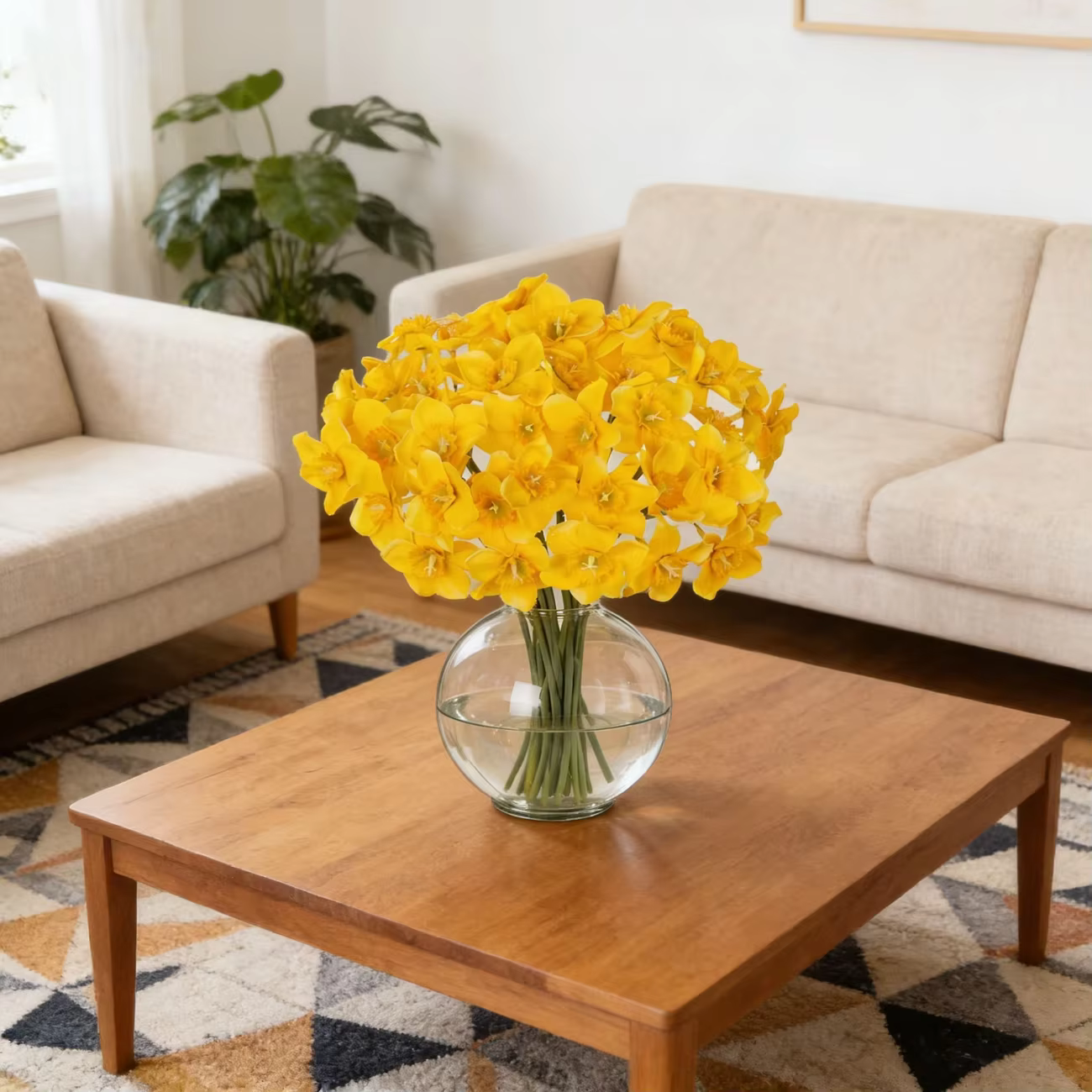 6/12 tiges de fleurs artificielles jaunes en forme de narcisse