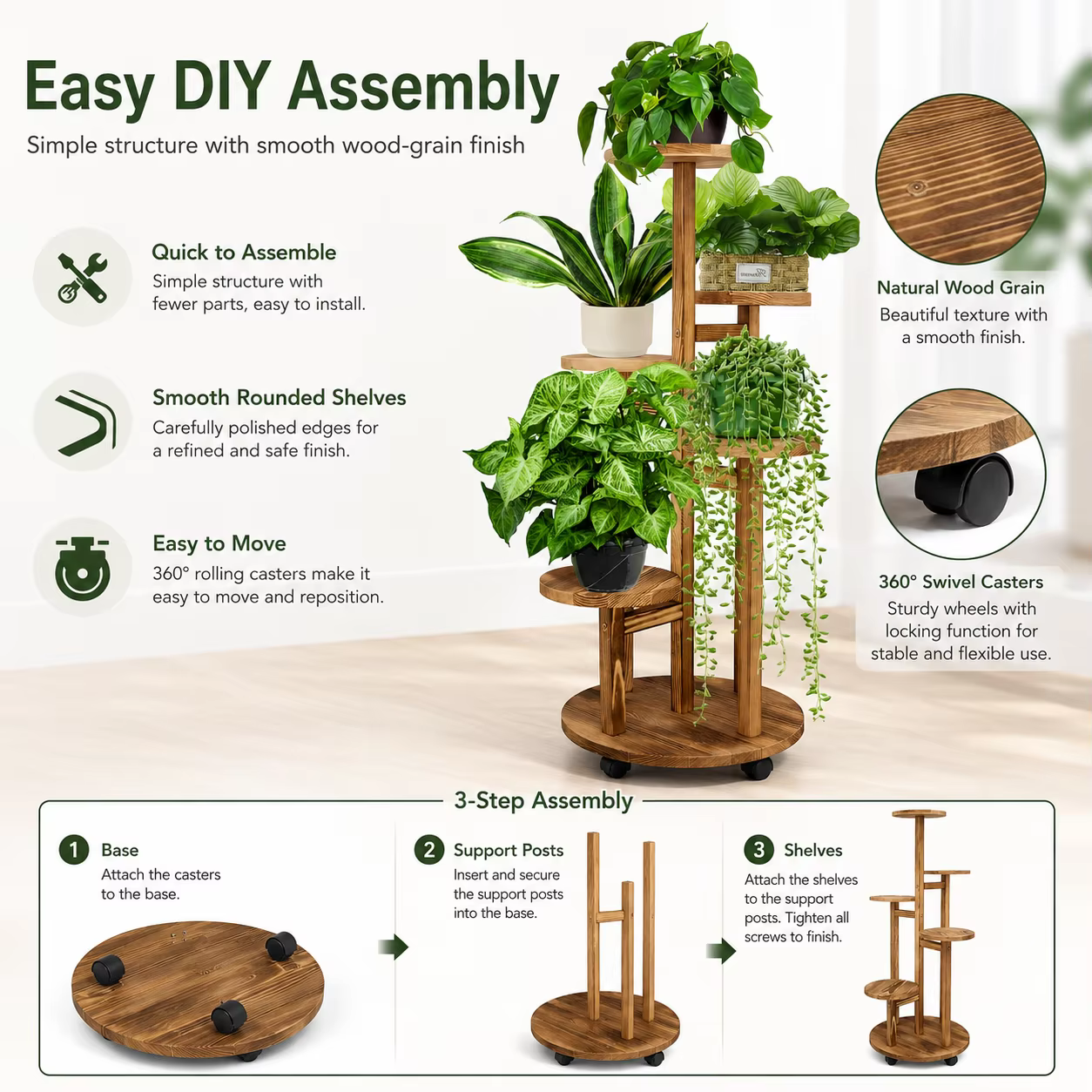 Support à plantes à 5 niveaux sur roulettes