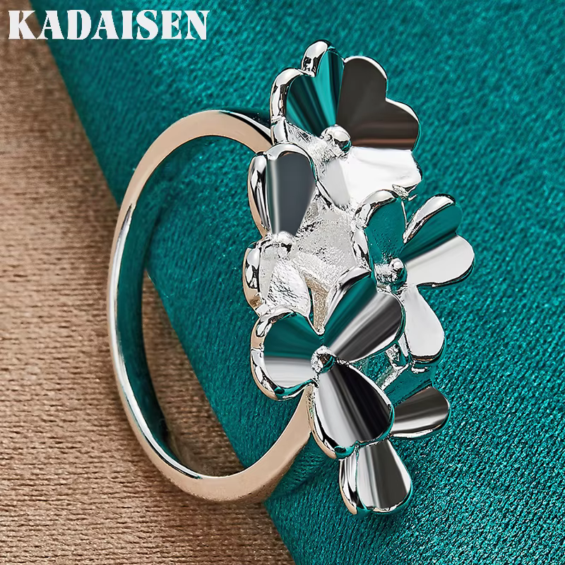 Argent sterling 925, cinq fleurs, 7-10 #   Bague pour femmes, bijoux de charme pour mariage, fiançailles, fête, à la mode
