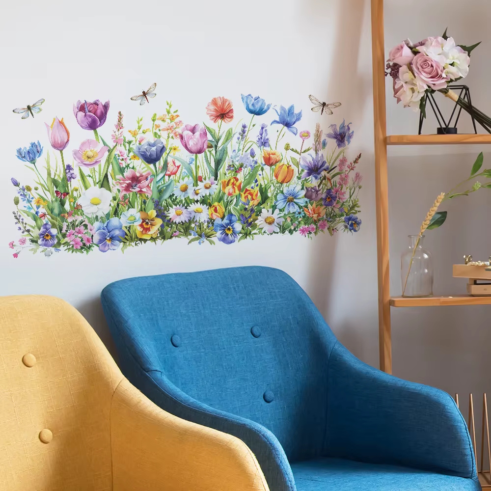 Autocollants muraux de fleurs et feuilles peintes