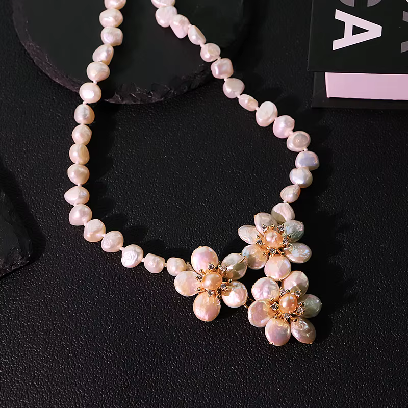 Collier de perles d'eau douce naturelles, fleur, fait à la main, de luxe, élégant, pour Banquet, mariage, bijoux pour femmes, GN0273