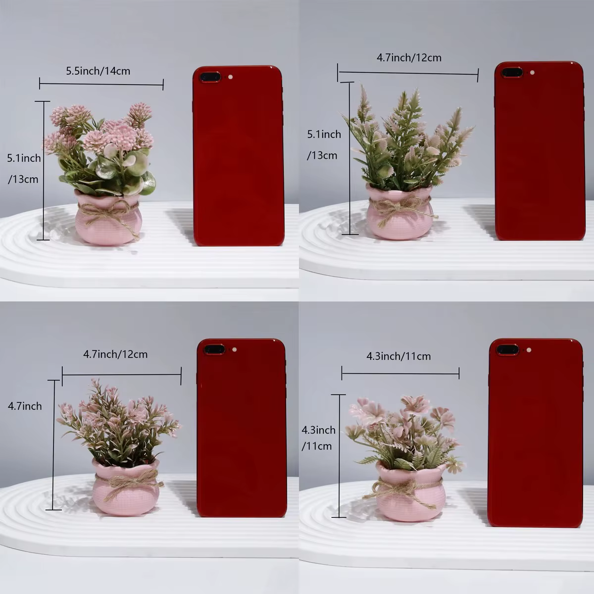 Mini plantes artificielles en pot de fleurs série rose