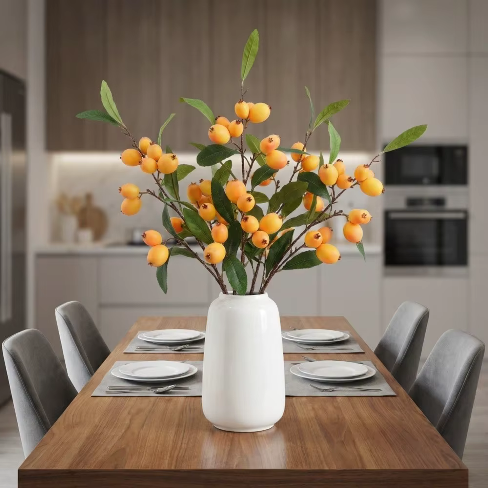 Branche de Loquat Artificielle à Feuilles Vertes