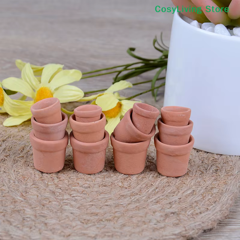 Lot de 12 pots de fleurs miniatures faits à la main en argile rouge
