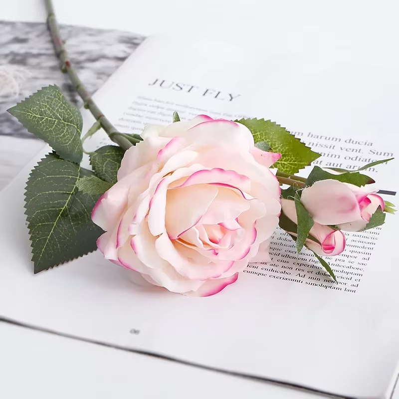 Aloès vert 3 pièces toucher réel 1 fleur 2 bourgeons branche de Rose fleurs artificielles Simulation Roses rouges fausse plante décoration de chambre