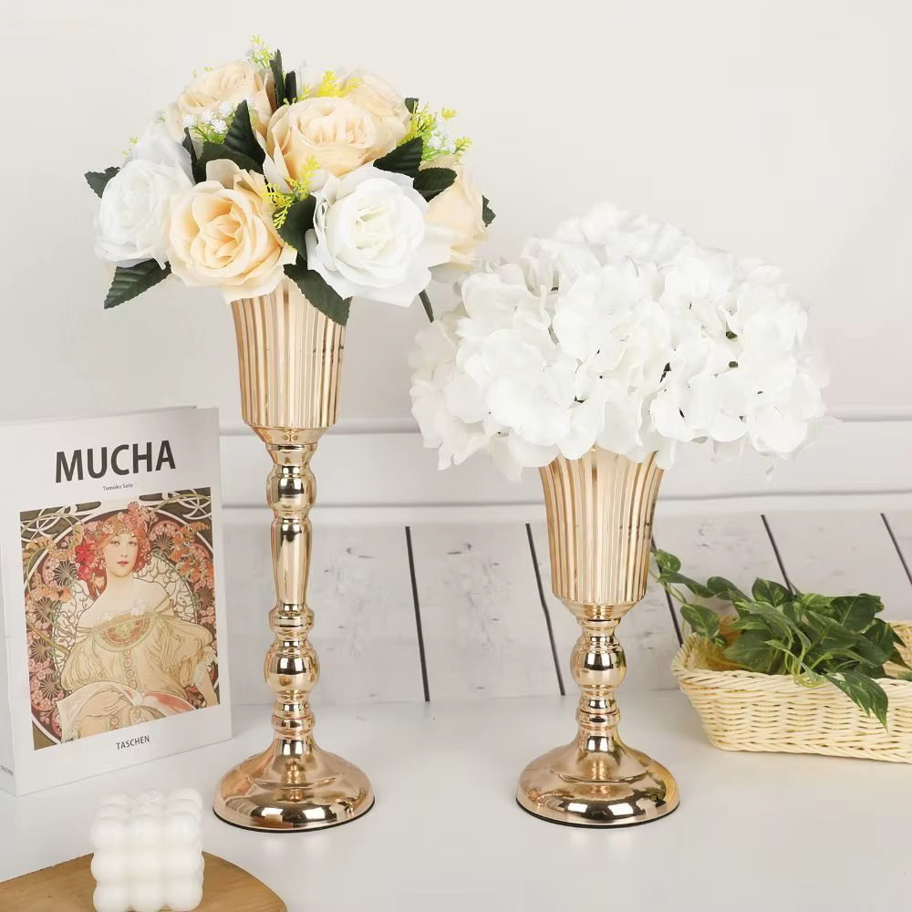 Vase Rétro en Fer Forgé Doré Anti-chute pour Fleurs Artificielles