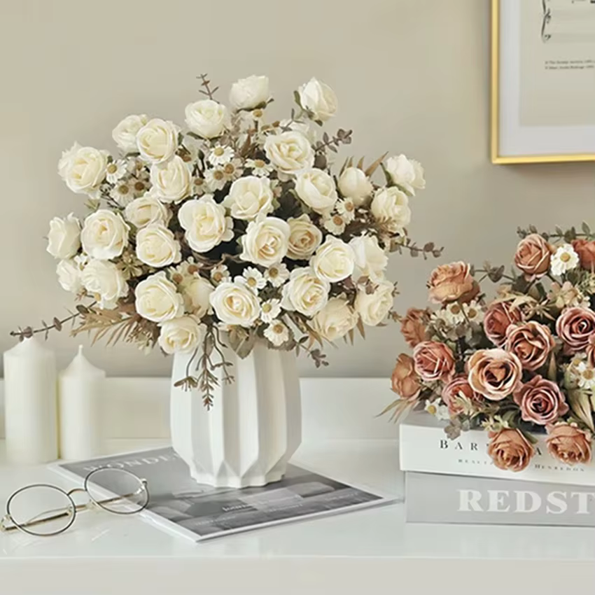 Roses en soie fleurs artificielles bricolage mariage maison salle de réception décoration de fête de Noël Bouquet de mariée produits colorés de photographie