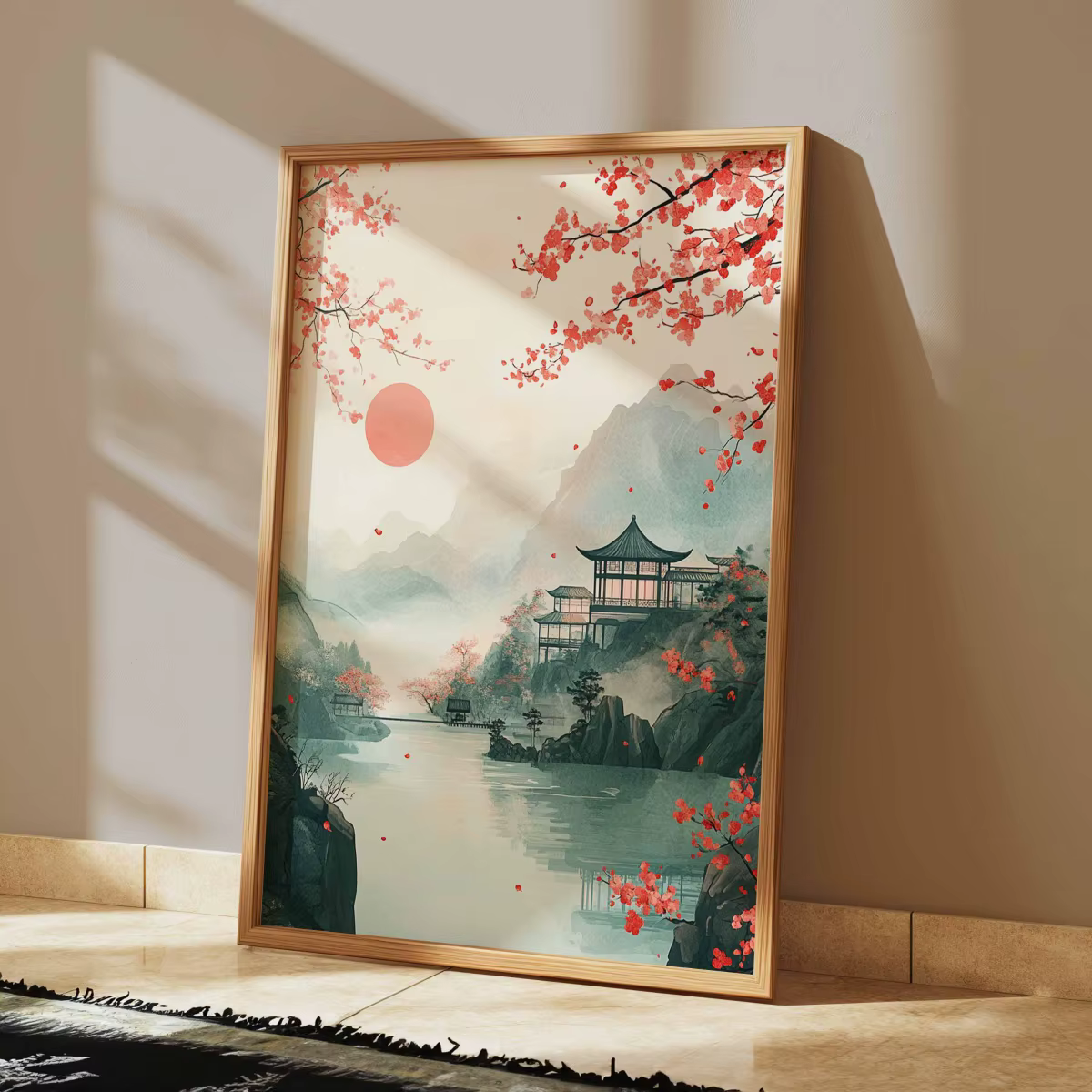 Affiche imprimée sur toile avec motif de fleurs de cerisier japonaises