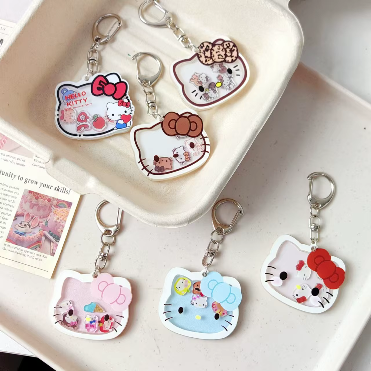 Porte-clés en acrylique Hello Kitty Shaker, nouveau, mignon, motif dessin animé, breloque à paillettes liquides, accessoire pour sac, porte-monnaie, clés de voiture, pendentif artisanal DIY pour fille