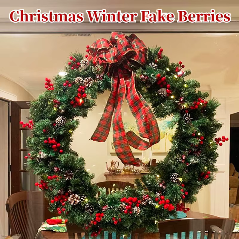 20 pièces baies de houx artificielles noël hiver fausses