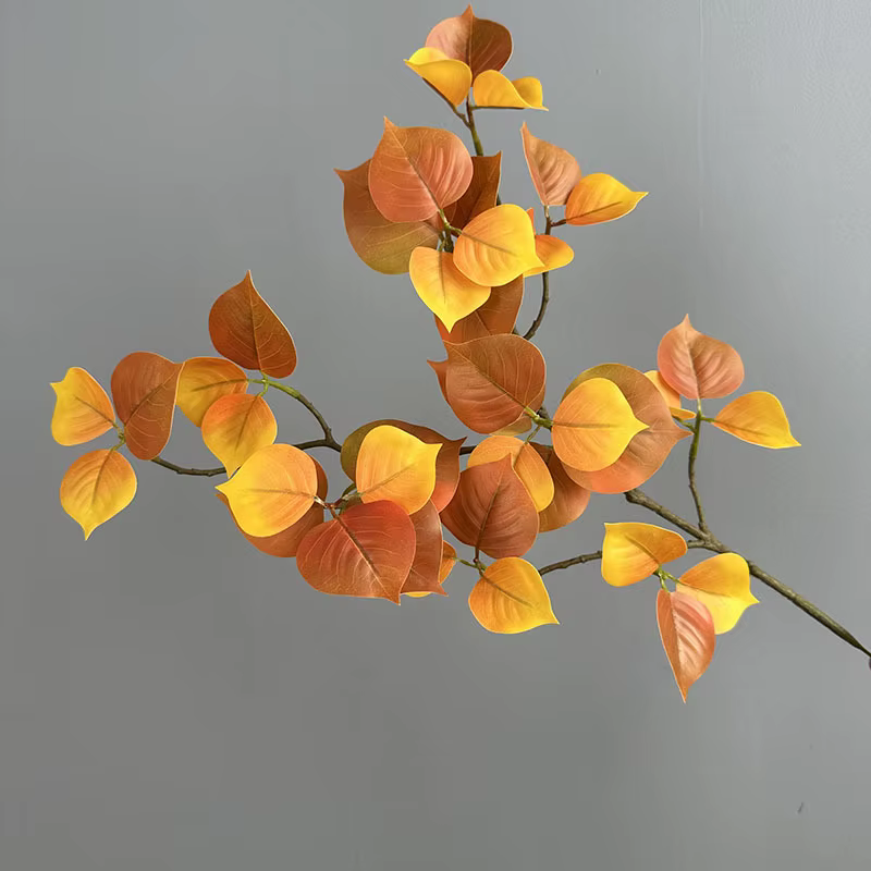 8 feuilles artificielles de Bodhi colorées pour l'automne