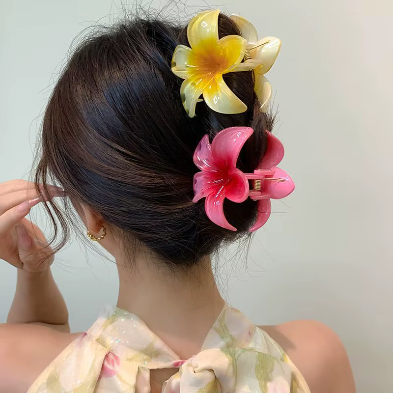 Pince à cheveux en plastique à fleur rouge pour femmes, griffes douces Frangipanier, pince à crabe, Barrette, support queue de cheval, accessoires pour couvre-chef