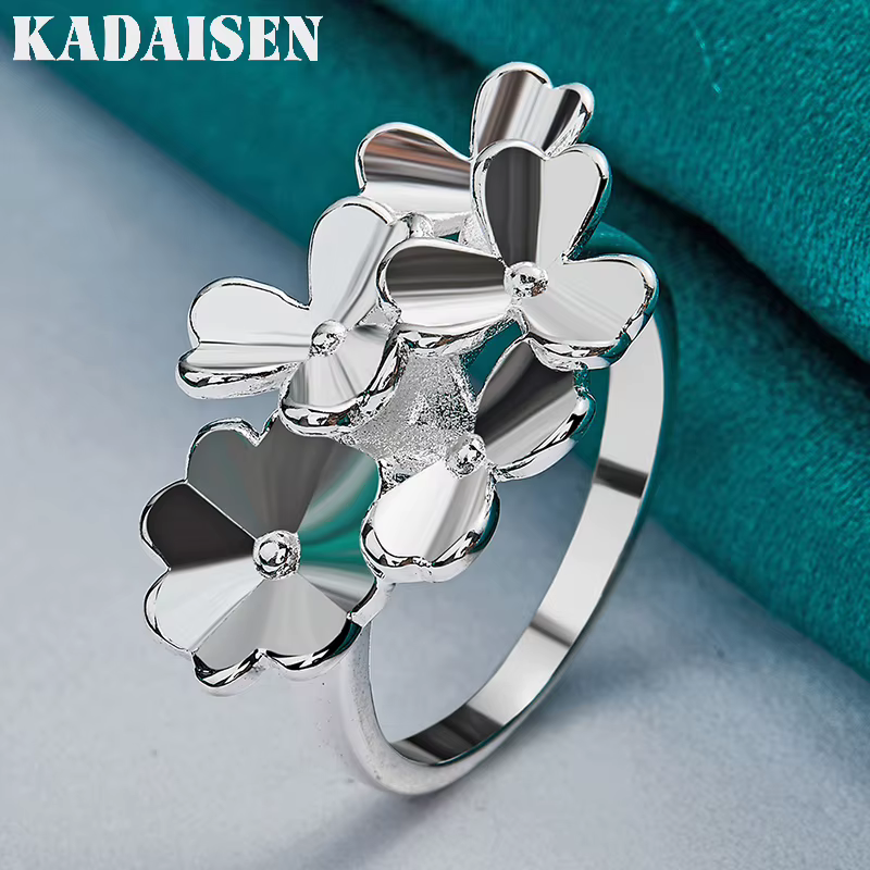 Argent sterling 925, cinq fleurs, 7-10 #   Bague pour femmes, bijoux de charme pour mariage, fiançailles, fête, à la mode