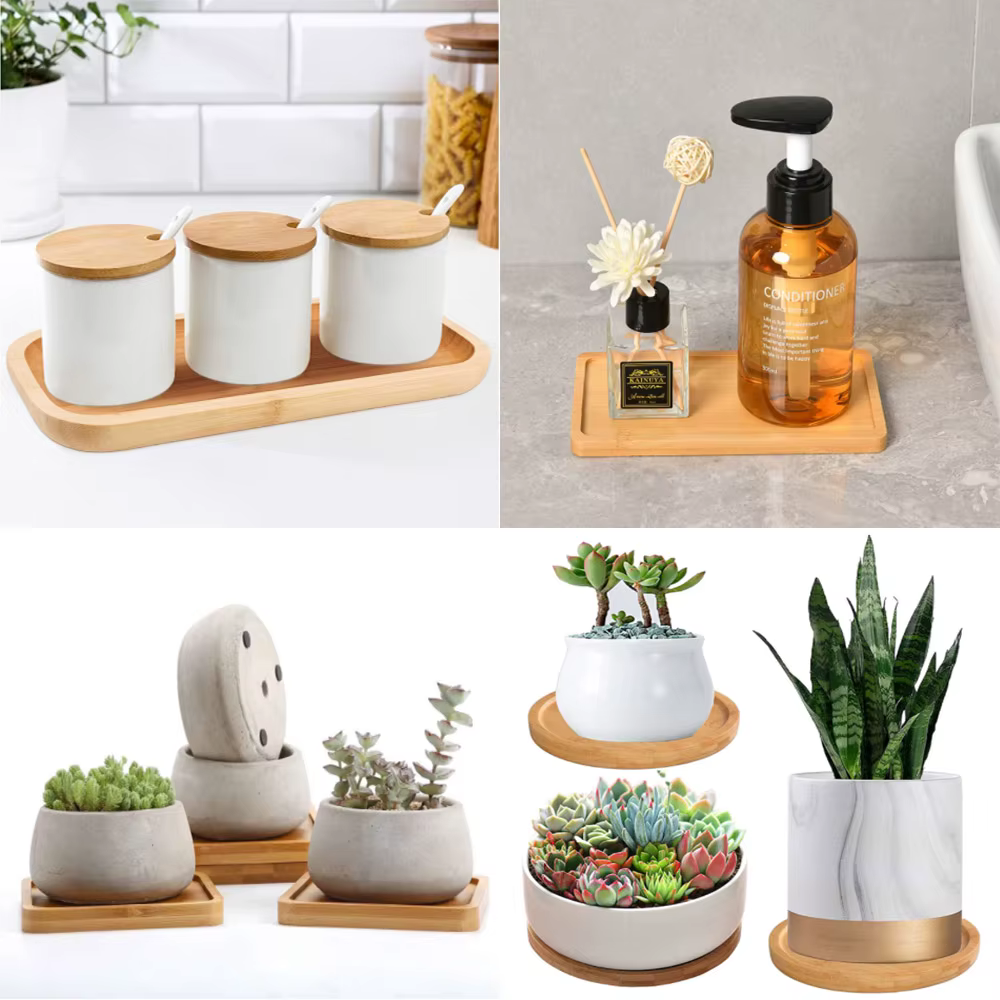 Plateau de Pot de fleur en bois de bambou